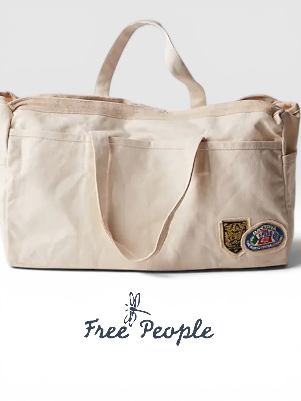 DISPLAY Free People “Kiss My Patch” Canvas Tote - Mineral Cream Boho  FROM STORE - Picture 4 of 5